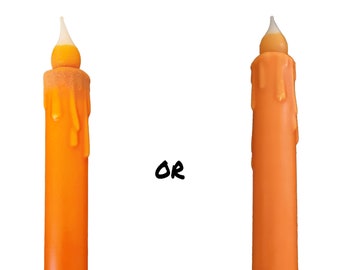 Juego de vela cónica de 18 cm con portavelas, color naranja sólido - Vela cónica LED sin llama de 18 cm, funciona a batería y con temporizador