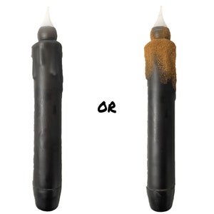 Single Solid Black Primitive Taper Candle & Taper Holder Set - 7&quot; Battery Operated LED Flameless Taper Candle with Timer