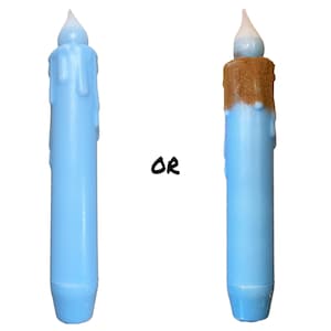 Single Light Blue Primitive Taper Candle & Taper Holder Set - 7&quot; Battery Operated LED Flameless Taper Candle with Timer