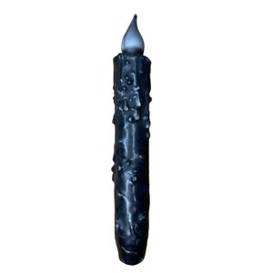Grubby Black Halloween Primitive Taper Candle & Taper Holder Set - 7&quot; Battery Operated LED Flameless Taper Candle with Timer