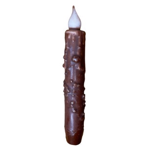 Grubby Brown Fall Primitive Taper Candle & Taper Holder Set - 7&quot; Battery Operated LED Flameless Taper Candle with Timer