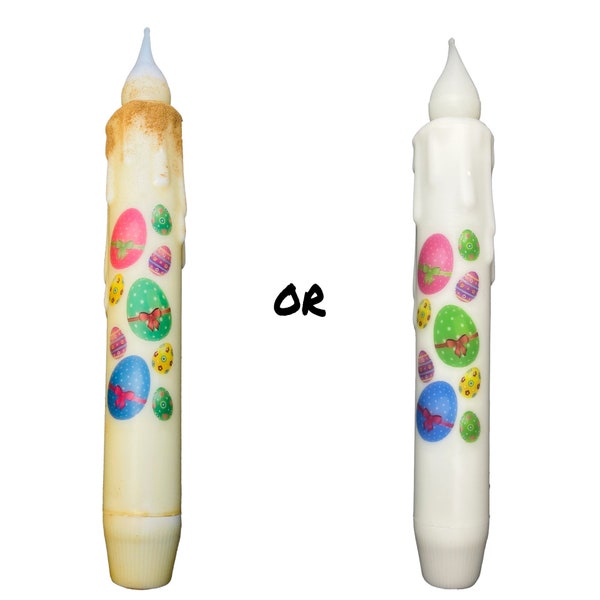 Easter Eggs Candle & Holder Set Primitive 7" Battery Operated LED TIMER Hand Dipped Stencil Flameless Taper Candles