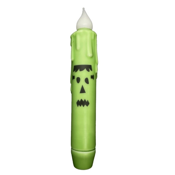 Frankenstein Candle & Holder Set Primitive 7" Battery Operated LED TIMER Hand Dipped Stencil Flameless Taper Spooky Candles