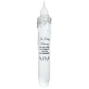 In Loving Memory Flameless Battery Operated Timer Taper Candle – LED Tribute Optional Wrought Iron Holder