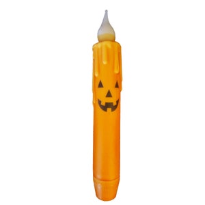 Jack-O-Lantern Candle & Holder Set Primitive 7 Battery Operated LED TIMER Hand Dipped Stencil Flameless Taper Spooky Candles image 1