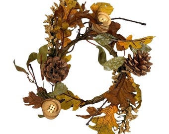 Fall Foliage 5" Candle Ring | Primitive Farmhouse Candle Ring Mini Wreath