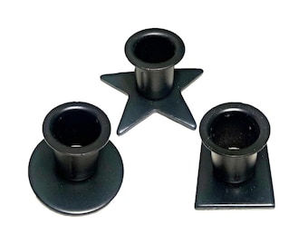 Porta-velas redondo em formato de estrela quadrada e cônico de ferro forjado – decoração vitoriana, colonial, primitiva e de fazenda