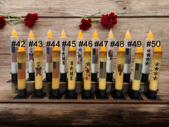 Patriotic Taper Candle, 4th of July Decor, USA 250 Anniversary, Red White Blue Americana, Flameless LED Candles with Timer, Primitive Decor