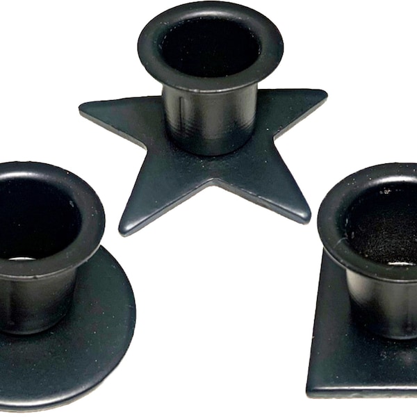 Set of 2 Black Wrought Iron Taper Candle Star Round Square Holders