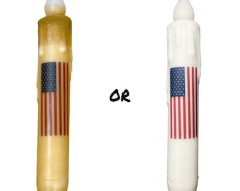 Set taps toelopende kaars met Amerikaanse vlag en taps toelopende houder - primitieve 7-inch batterijgevoede led-vlamloze taps toelopende kaars met timer