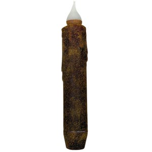 Single Burgundy Grunge Taper Candle & Taper Holder Set - Primitive 7&quot; Battery Operated LED Flameless Taper Candle with Timer