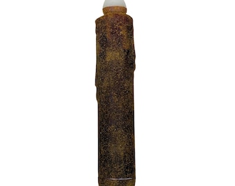 Juego de vela cónica grunge color burdeos individual y portavelas - Vela cónica LED primitiva de 18 cm sin llama, a batería y con temporizador