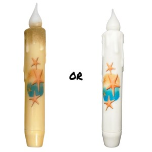 Star Fish Taper Candle & Taper Holder Set - Primitive 7&quot; Battery Operated LED Flameless Taper Candle with Timer