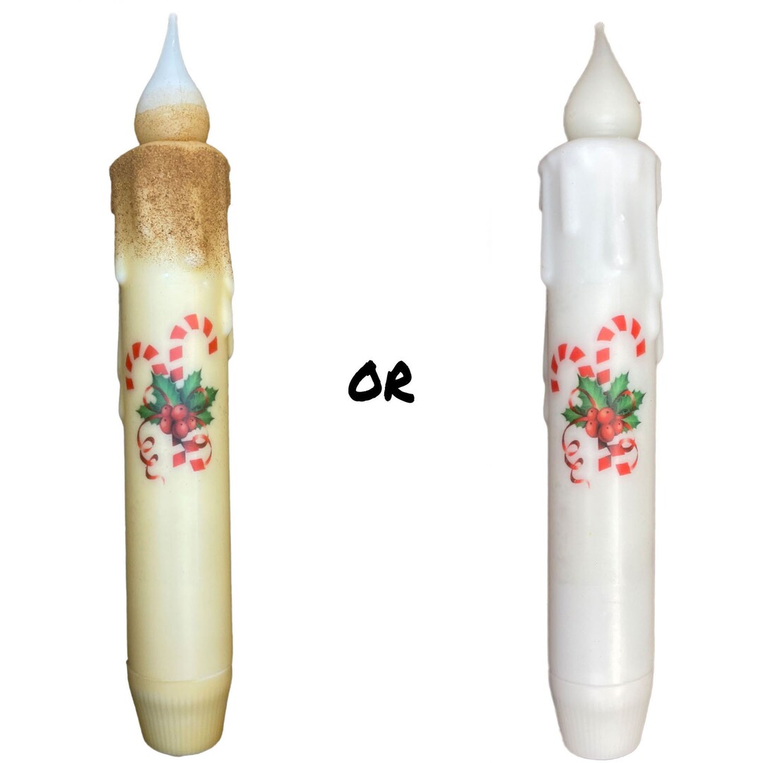 Candy Cane Candle & Holder Set Primitive 7 Battery Operated LED TIMER