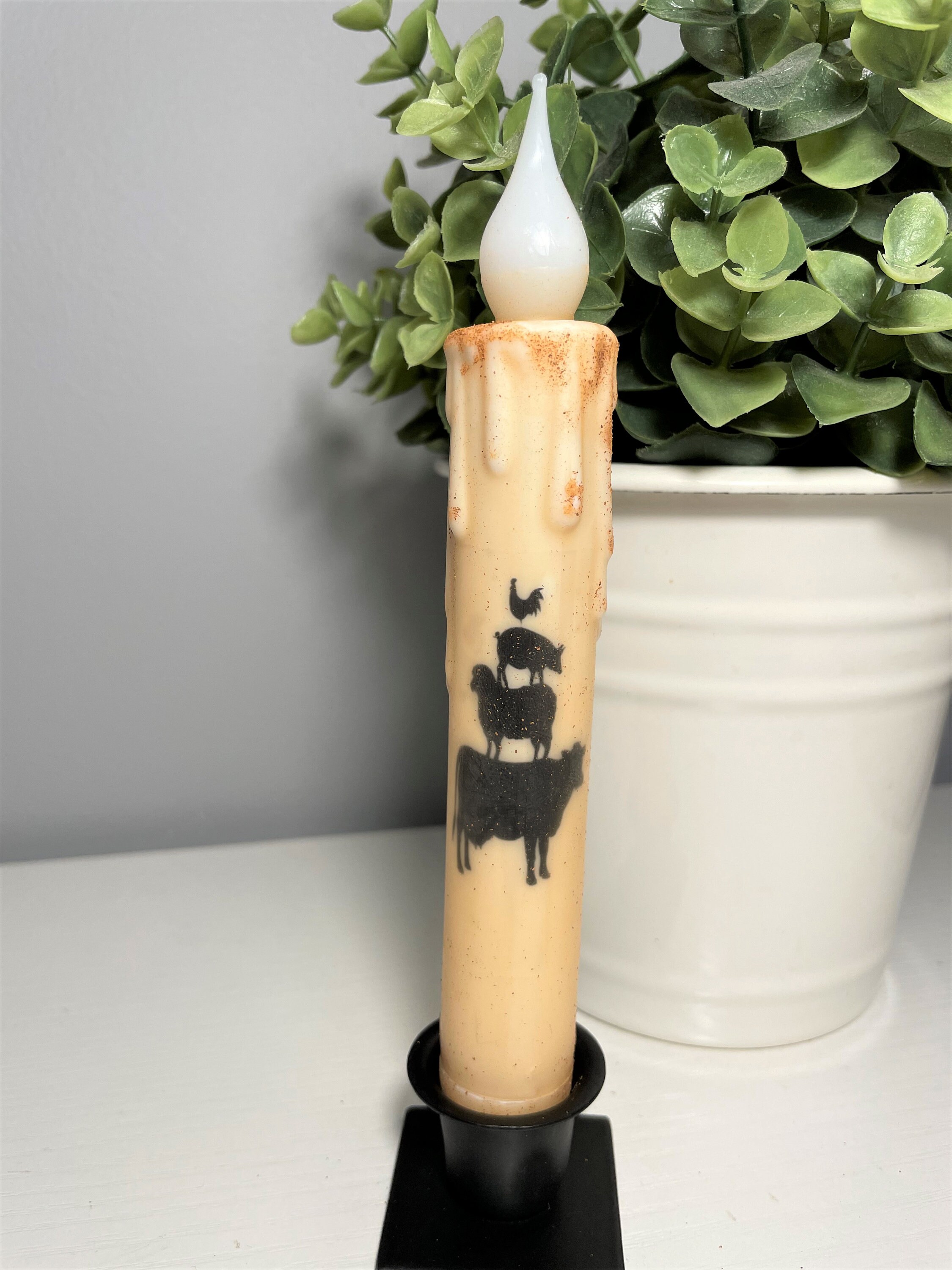 Animal Stack Candle Set Primitive 7 Battery Operated LED TIMER Hand