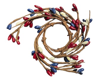 Anillo para vela patriótico rojo, blanco y azul con bayas de 1,5 pulgadas – Decoración rústica de granja