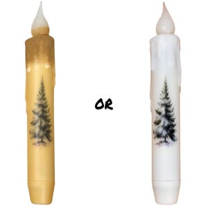 Christmas Tree Taper Candle & Taper Holder Set - Primitive 7&quot; Battery Operated LED Flameless Taper Candle with Timer