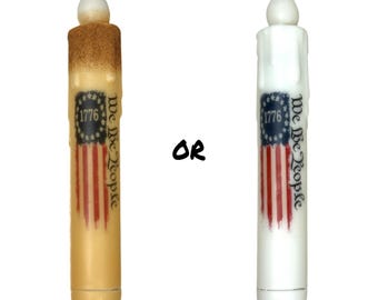 Patriotic 1776 We The People taps toelopende kaars en taps toelopende houderset - primitieve 7-inch batterijgevoede led-vlamloze taps toelopende kaars met timer