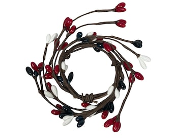 Patriotic Red White Dark Navy Blue Pip Berry 1.5" Candle Ring – Primitive Farmhouse Decor