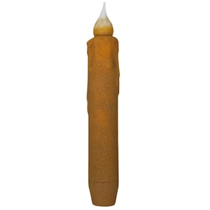 Single Orange Grunge Taper Candle & Taper Holder Set - Primitive 7&quot; Battery Operated LED Flameless Taper Candle with Timer