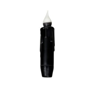 May include: A black LED candle with a white flame-shaped tip. The candle has a realistic wax drip design and a textured base. This battery-operated candle is a decorative item for home decor.