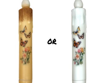 Vlindertuin taps toelopende kaars en taps toelopende houderset - primitieve 7-inch batterijgevoede led-vlamloze taps toelopende kaars met timer