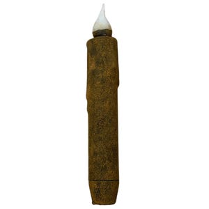 Single Black Grunge Taper Candle & Taper Holder Set - Primitive 7&quot; Battery Operated LED Flameless Taper Candle with Timer