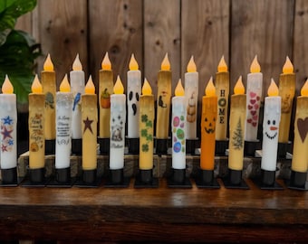 Oltre 100 design di candele coniche senza fiamma a LED da 7" a batteria, immerse a mano, stagionali, floreali, per le feste, Halloween, autunno