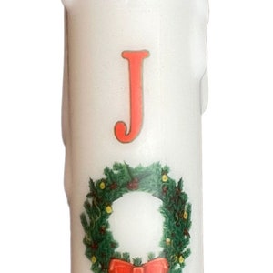 Joy Wreath Candle & Holder Set Primitive 7 Battery Operated LED TIMER Hand Dipped Stencil Flameless Taper Candles image 3