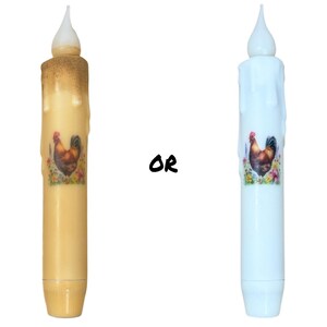 Juego de vela cónica con forma de gallo y portavelas - Vela cónica LED primitiva de 18 cm sin llama, a pilas y con temporizador