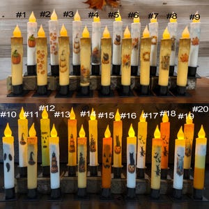 Herbst- & Halloween-Kerzen im rustikalen Stil: 7 Zoll (18 cm), batteriebetrieben, mit LED-Timer, handgetauchte Schablonen, Kürbis, Hexe, Thanksgiving, Geist, Jack-O-Lantern, gruselige Kerzen
