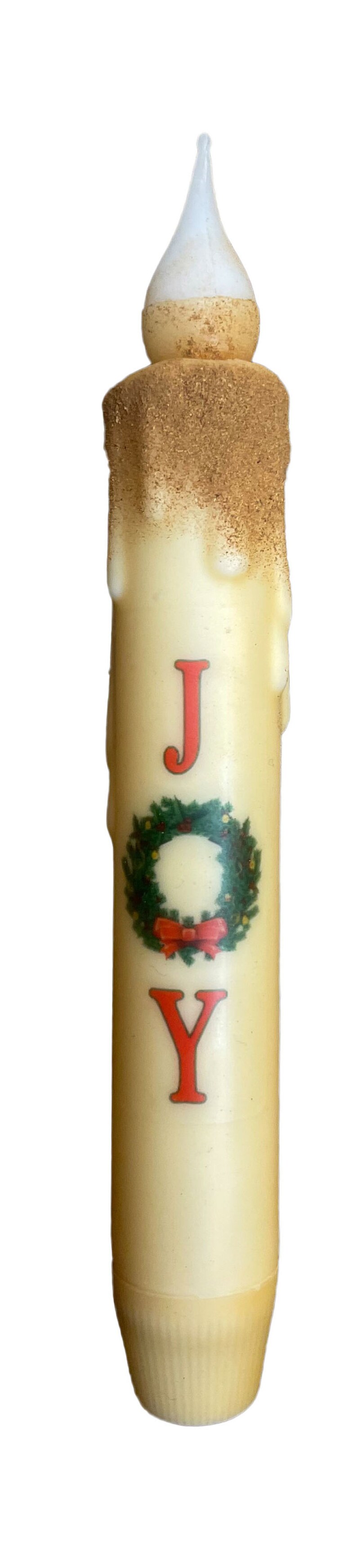 Joy Wreath Candle & Holder Set Primitive 7 Battery Operated LED TIMER Hand Dipped Stencil Flameless Taper Candles image 2