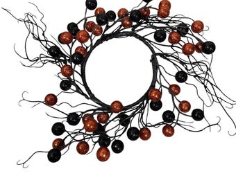 Halloween Glitter Ball 4.5" Candle Ring  – Black & Orange Decor