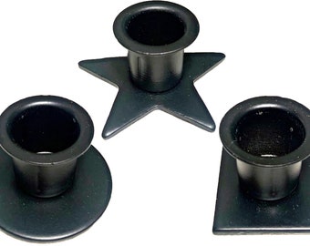 Single Black Wrought Iron Taper Candle Star Round Square Holder