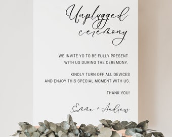 AVA Unplugged Ceremony Wedding Welcome Sign, Modern Minimalist Unplugged Ceremony Sign Template, Printable Welcome Sign Instant Download DIY