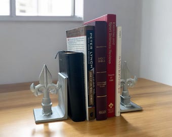 Vintage Metal Bookend Set, industrial victorian home office library organizer reader gift mid modern unique art deco bookend desk organizer