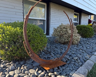large metal sculpture modern outdoor garden yard sculpture, rusted yard art garden sculpture, minimalist steel outdoor sculpture