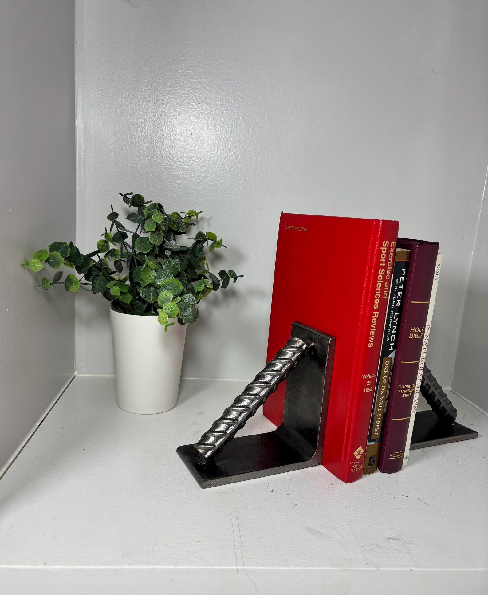 Angled Bookstop Metal Bookends With Twisted Bar | Modern Industrial Chic Angle Design ...