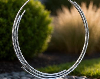Large Abstract Metal Sculpture – Mid Century Modern Decor – Industrial Steel Yard Art – Hand Rolled Geometric Outdoor & Indoor Statement Pie