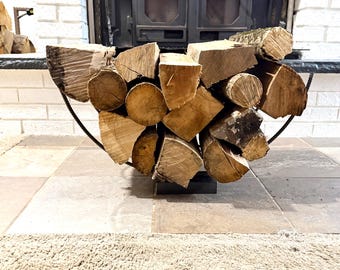 Metal firewood rack - adjustable fabricated steel log holder for fireplace, modern heavy-duty log rack for fireplace, home & cabin organizer