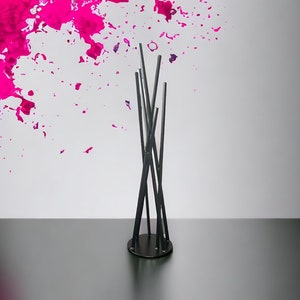modern metal accent floor sculpture large home office abstract steel decor, corporate office sculpture decor, large indoor metal sculpture