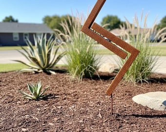 large outdoor garden sculpture, modern metal art sculpture, geometric abstract metal yard art sculpture, steel yard art garden decor