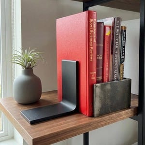 Heavy Duty Metal Bookends | Minimalist Industrial Book Ends | Holds books, Vinyl Records, Cutting Boards and Kitchen Decor