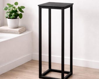 Modern Metal Accent Table – 30” Steel Pedestal Side Table – Minimalist Narrow End Table – Indoor Outdoor Plant Stand