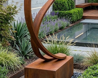 Large 40" Modern Metal Sculpture - Abstract Infinity Garden Statue - Rusty Industrial Floor Art - Outdoor Yard Art - Minimalist Home Decor