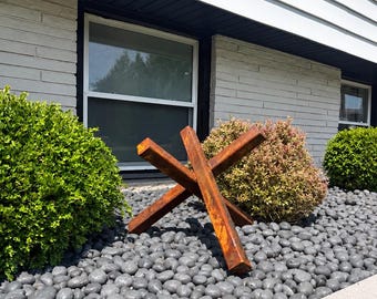 Geometric Garden Sculpture | Modern Metal Yard Art | Rusted Steel Outdoor Sculpture | Mid Century Modern Garden Decor | Abstract Lawn Art