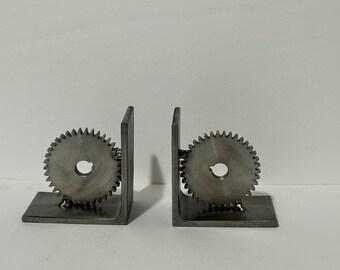 Steampunk Book end Set, Heavy Metal Gear Bookends, Reader Gift, Steel Bookend, Weighted Bookend, Industrial Heavy Book Holder Book Nook