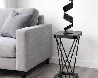 mid century modern accent table, rustic metal side table coffee table, handcrafted artisan furniture, rustic home and living, housewarming
