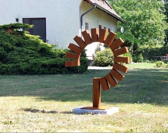 Large Modern Industrial Garden Sculpture - Abstract Weathered Corten Steel  - Outdoor Minimalist Metal Yard Art - "The Orbit"