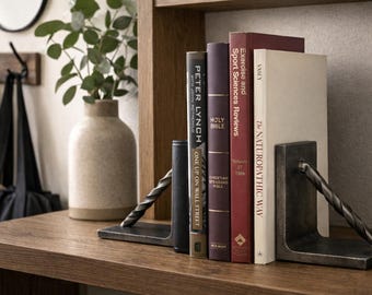 Industrial Metal Bookends Set | Heavy Duty Steel Book Ends | Modern Minimalist Book Holder | Office Decor | Bookshelf Organizer Gift